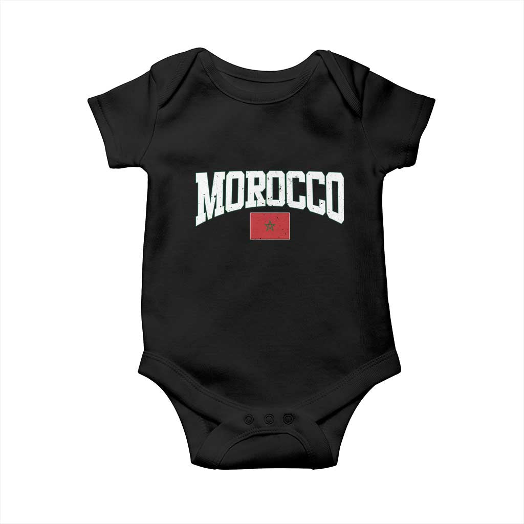 Morocco Football Throwback Design Vintage Moroccan Flag Jersey Style Baby Onesie