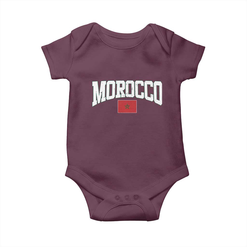 Morocco Football Throwback Design Vintage Moroccan Flag Jersey Style Baby Onesie
