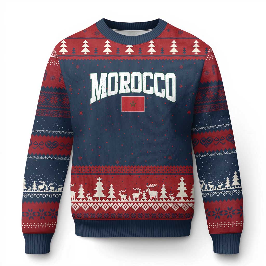 Morocco Football Throwback Design Vintage Moroccan Flag Jersey Style Ugly Christmas Sweater