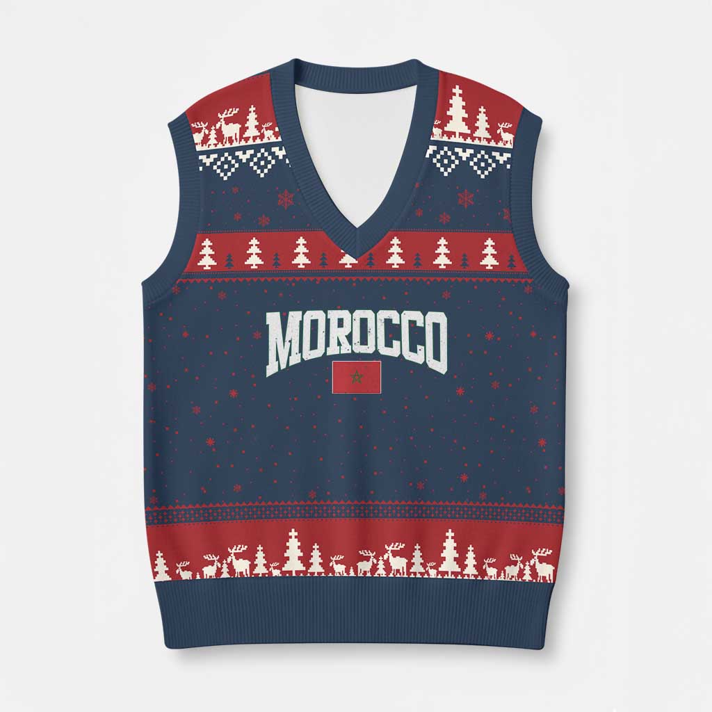 Morocco Football Throwback Design Vintage Moroccan Flag Jersey Style V-Neck Knit Sweater Vest