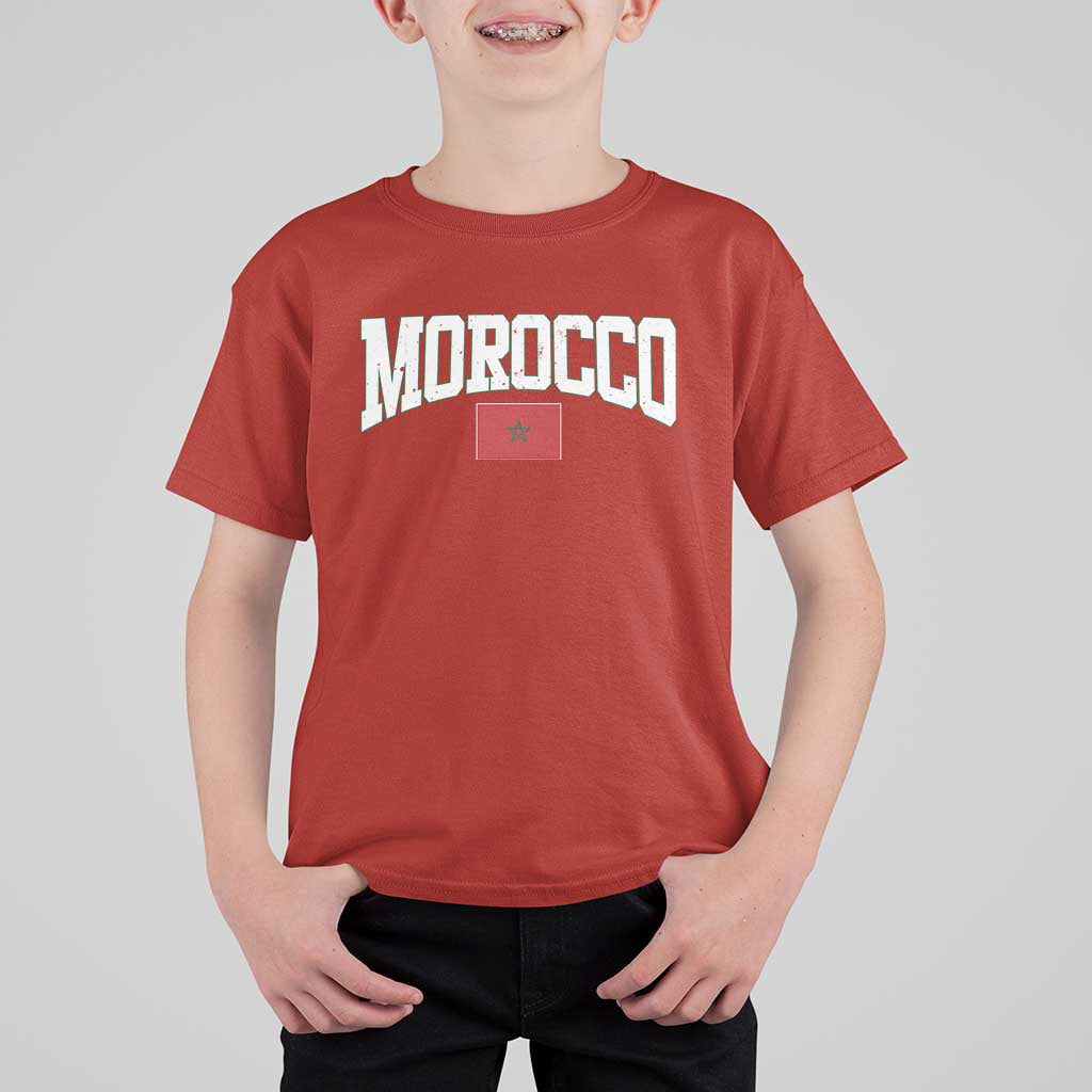 Morocco Football Throwback Design Vintage Moroccan Flag Jersey Style T Shirt For Kid