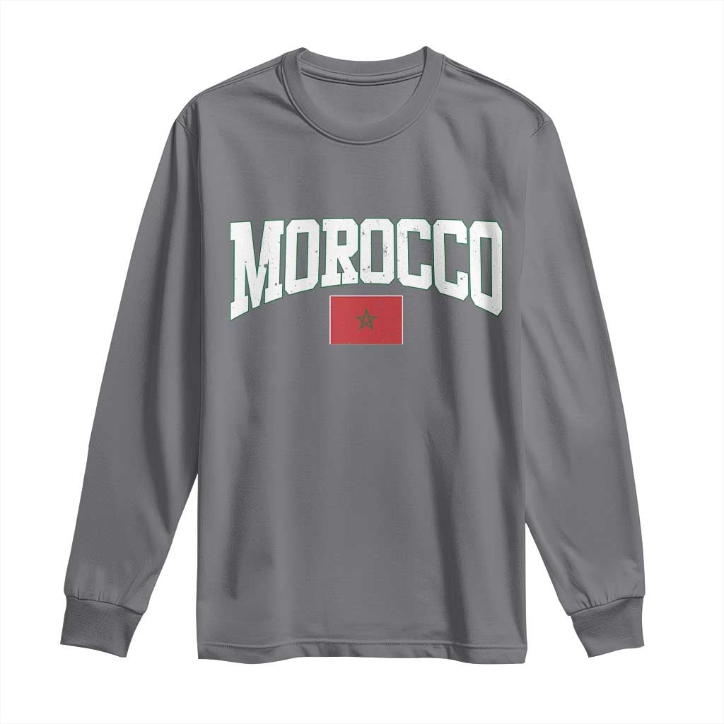 Morocco Football Throwback Design Vintage Moroccan Flag Jersey Style Long Sleeve Shirt