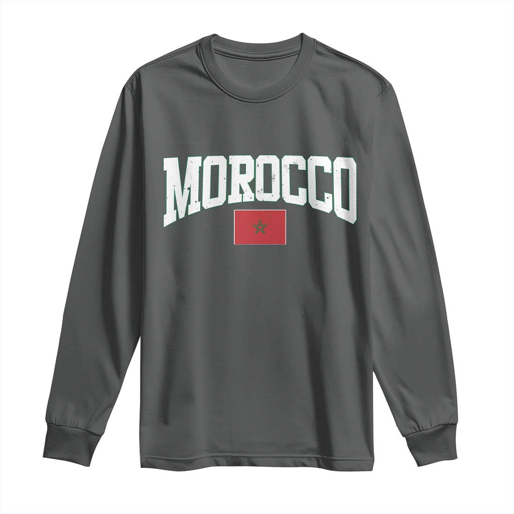 Morocco Football Throwback Design Vintage Moroccan Flag Jersey Style Long Sleeve Shirt