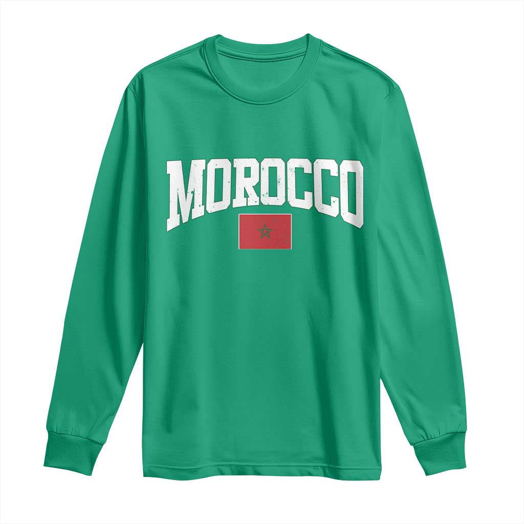 Morocco Football Throwback Design Vintage Moroccan Flag Jersey Style Long Sleeve Shirt