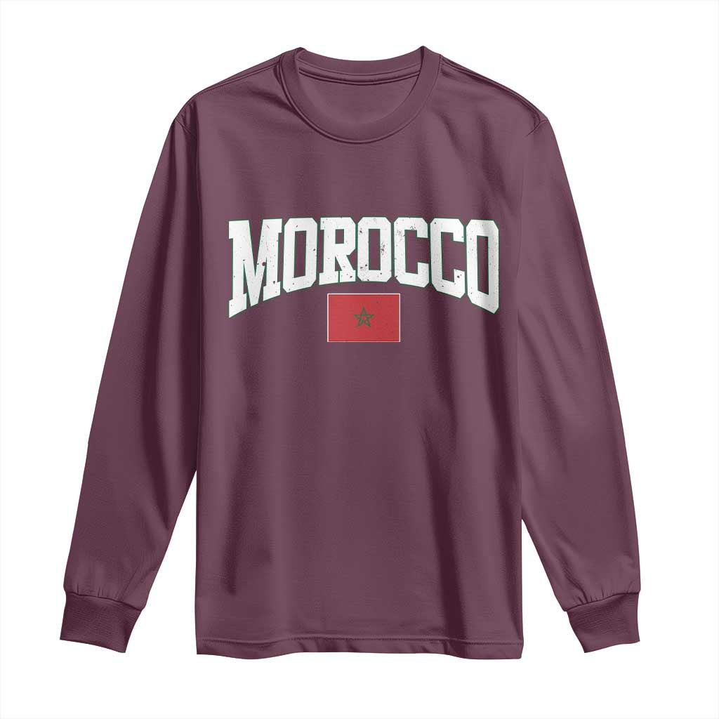 Morocco Football Throwback Design Vintage Moroccan Flag Jersey Style Long Sleeve Shirt
