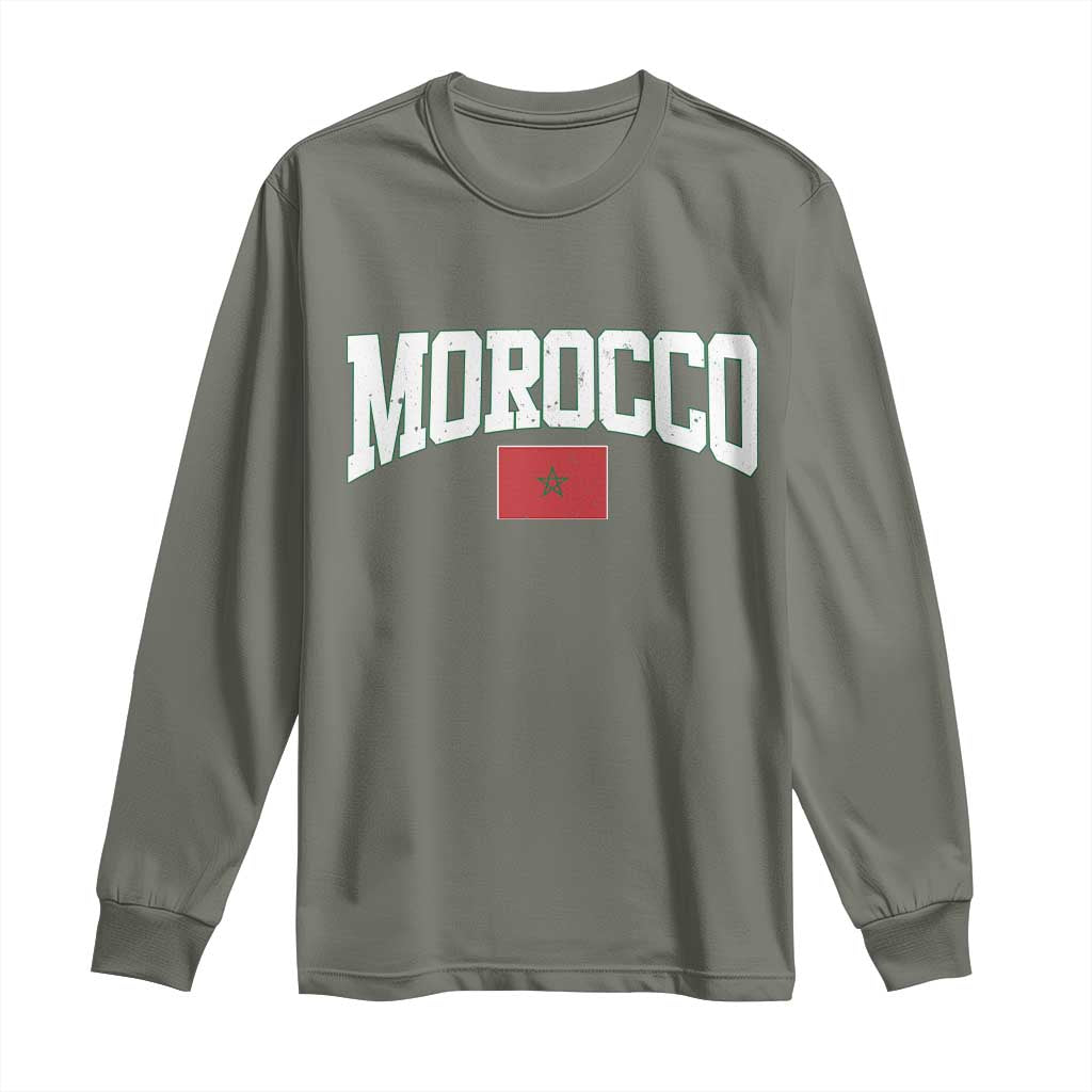 Morocco Football Throwback Design Vintage Moroccan Flag Jersey Style Long Sleeve Shirt
