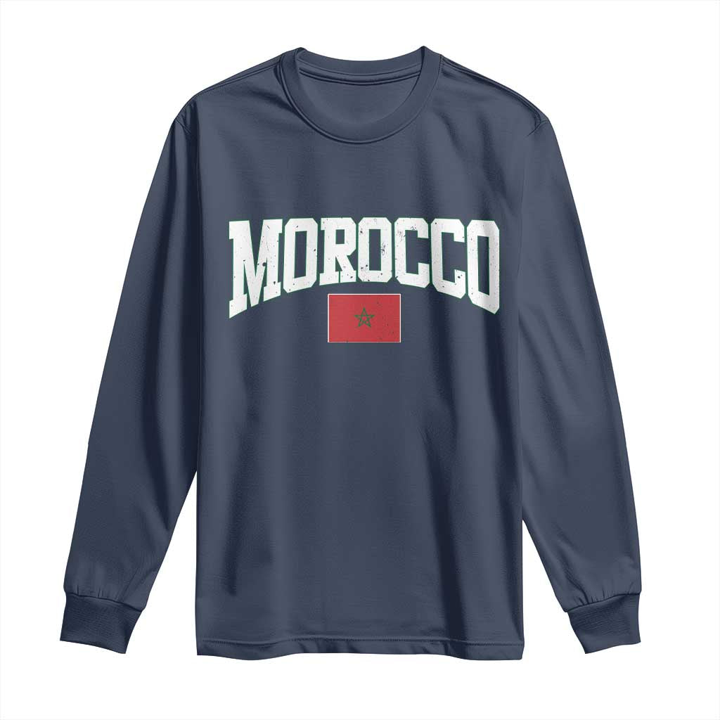 Morocco Football Throwback Design Vintage Moroccan Flag Jersey Style Long Sleeve Shirt
