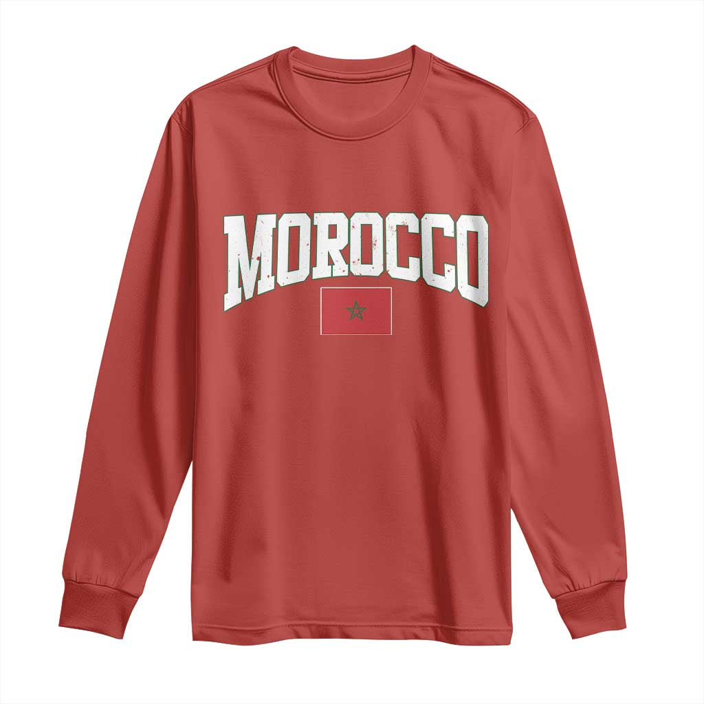 Morocco Football Throwback Design Vintage Moroccan Flag Jersey Style Long Sleeve Shirt