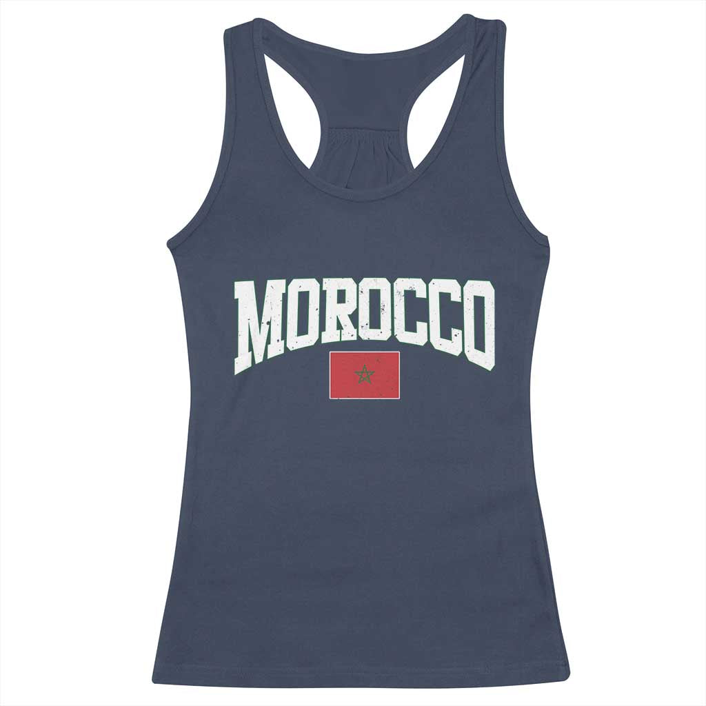Morocco Football Throwback Design Vintage Moroccan Flag Jersey Style Racerback Tank Top