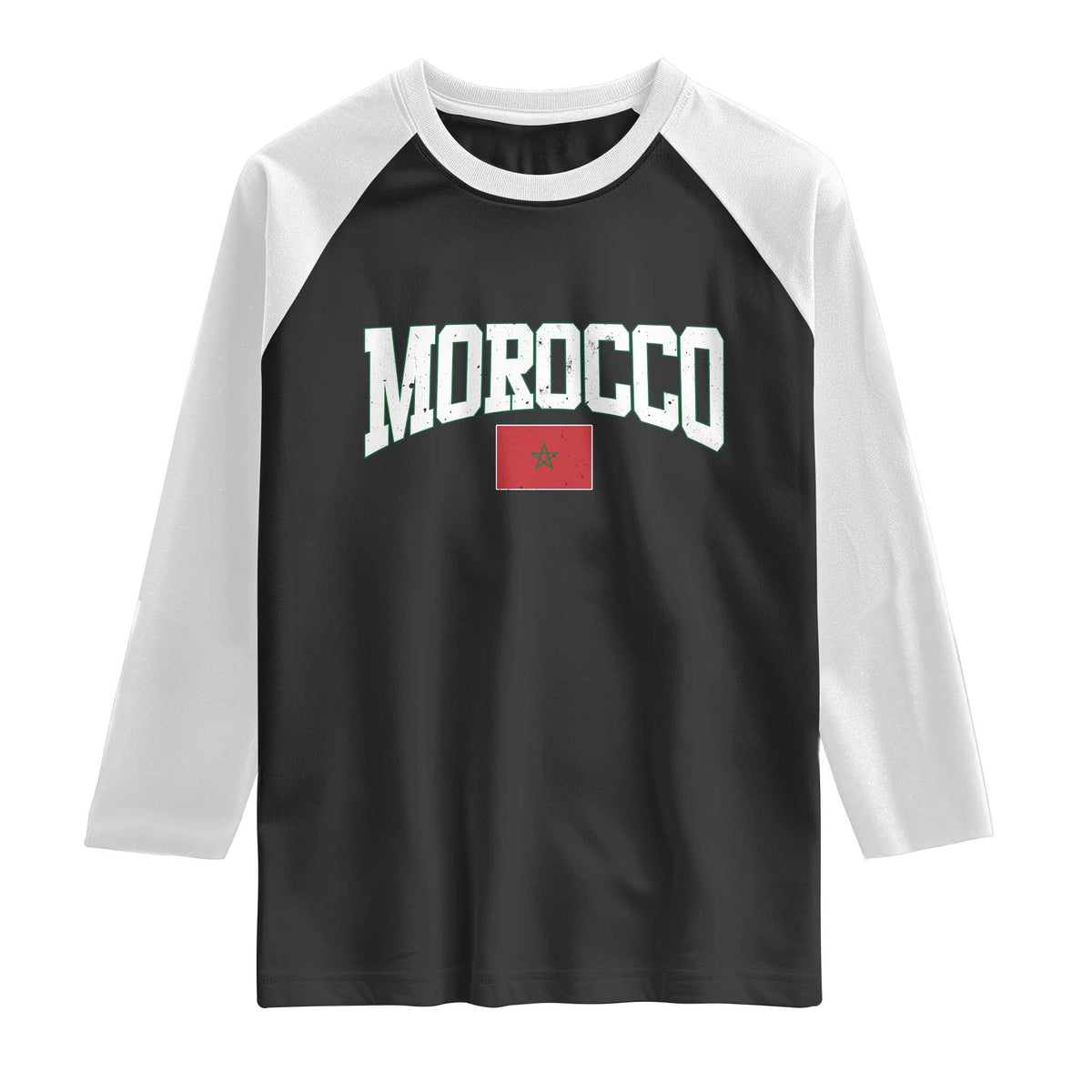 Morocco Football Throwback Design Vintage Moroccan Flag Jersey Style Raglan Shirt