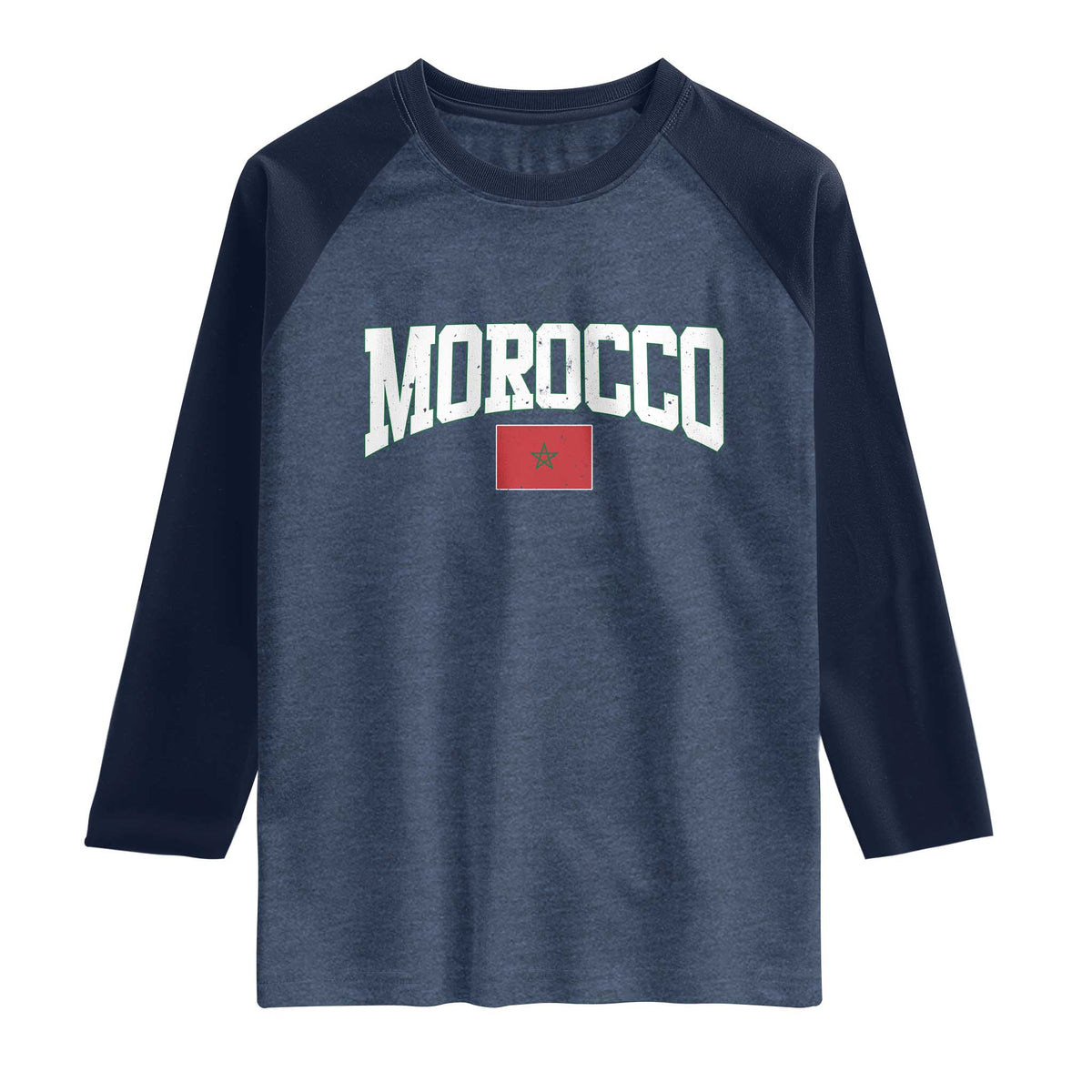 Morocco Football Throwback Design Vintage Moroccan Flag Jersey Style Raglan Shirt