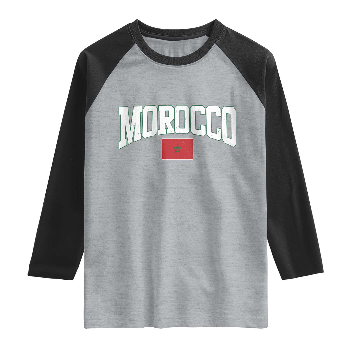 Morocco Football Throwback Design Vintage Moroccan Flag Jersey Style Raglan Shirt
