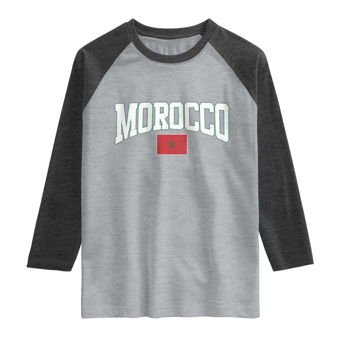 Morocco Football Throwback Design Vintage Moroccan Flag Jersey Style Raglan Shirt