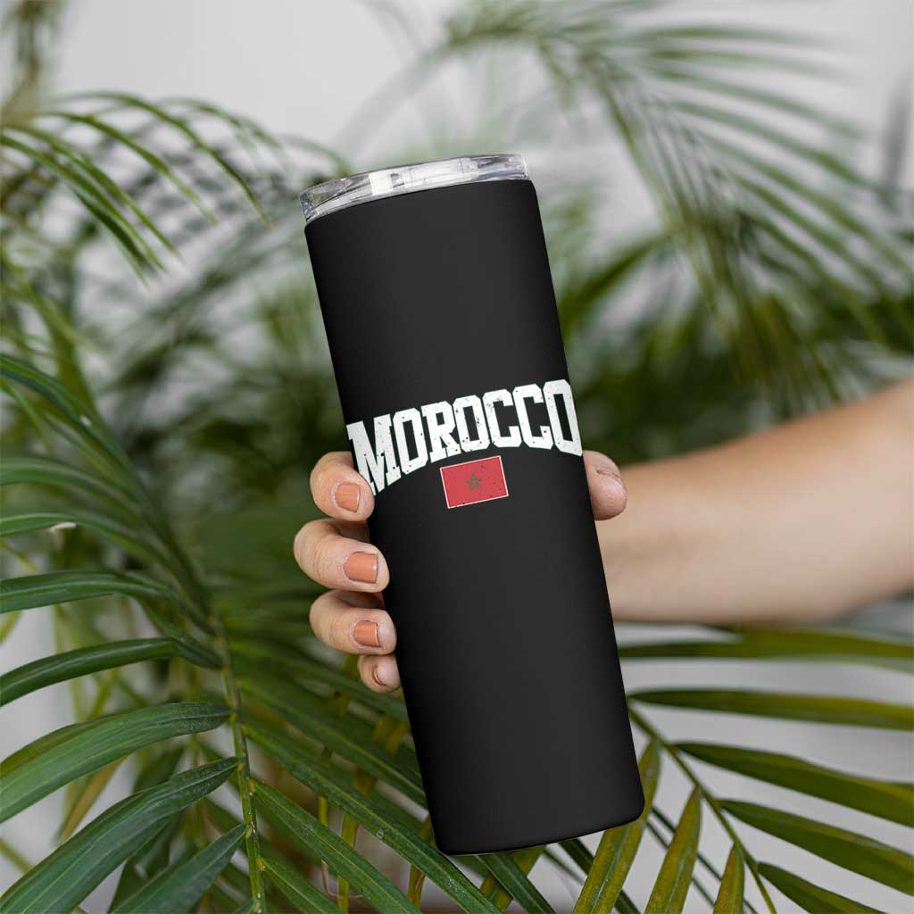 Morocco Football Throwback Design Vintage Moroccan Flag Jersey Style Skinny Tumbler