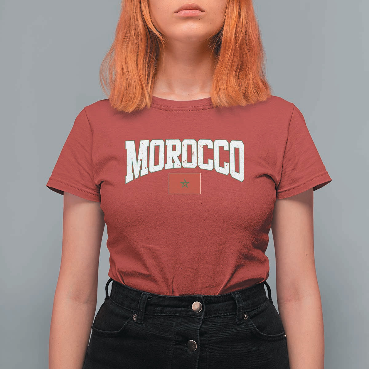 Morocco Football Throwback Design Vintage Moroccan Flag Jersey Style T Shirt For Women