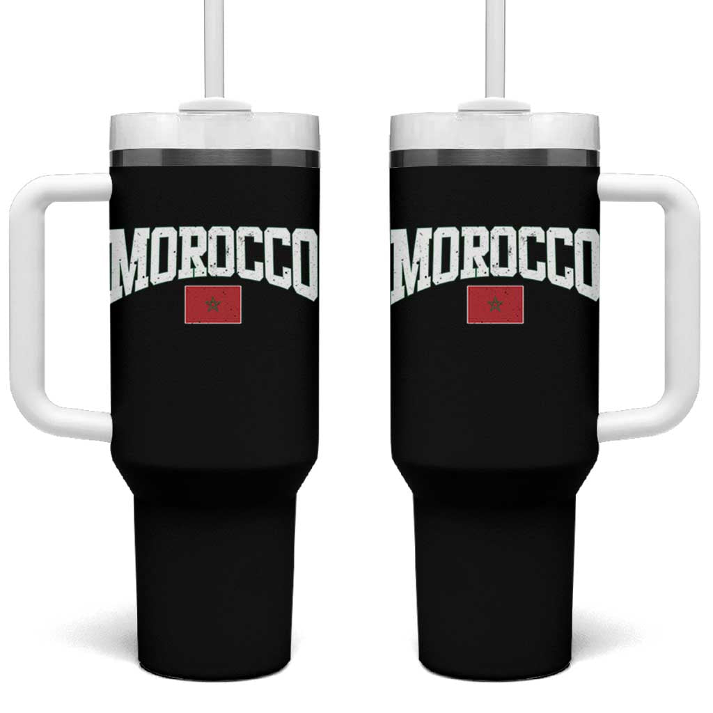 Morocco Football Throwback Design Vintage Moroccan Flag Jersey Style Tumbler With Handle