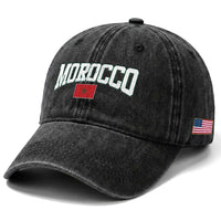 Morocco Football Throwback Design Vintage Moroccan Flag Jersey Style Washed Cotton Baseball Cap