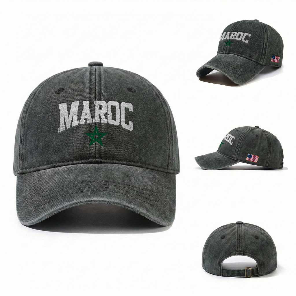 Morocco Maroc Pride Washed Cotton Baseball Cap Moroccan Heritage Vintage Green Star