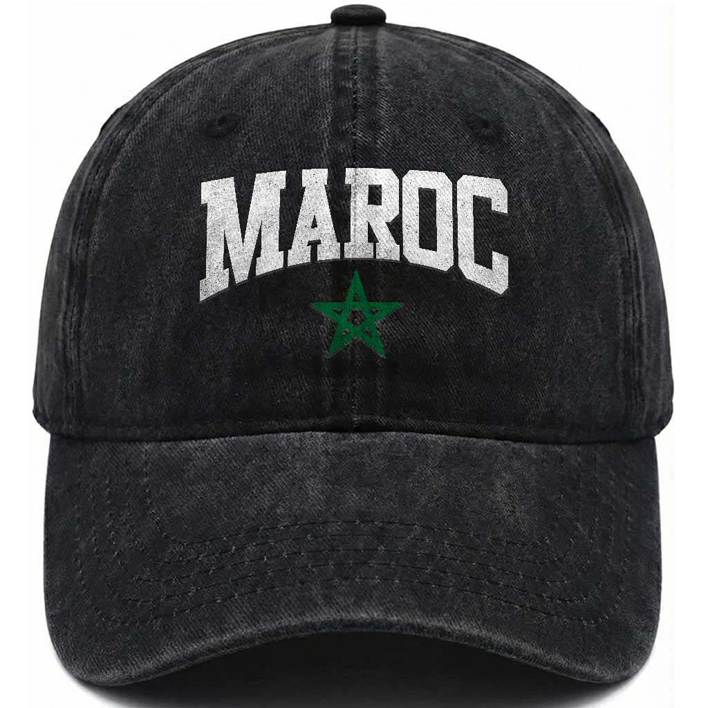 Morocco Maroc Pride Washed Cotton Baseball Cap Moroccan Heritage Vintage Green Star