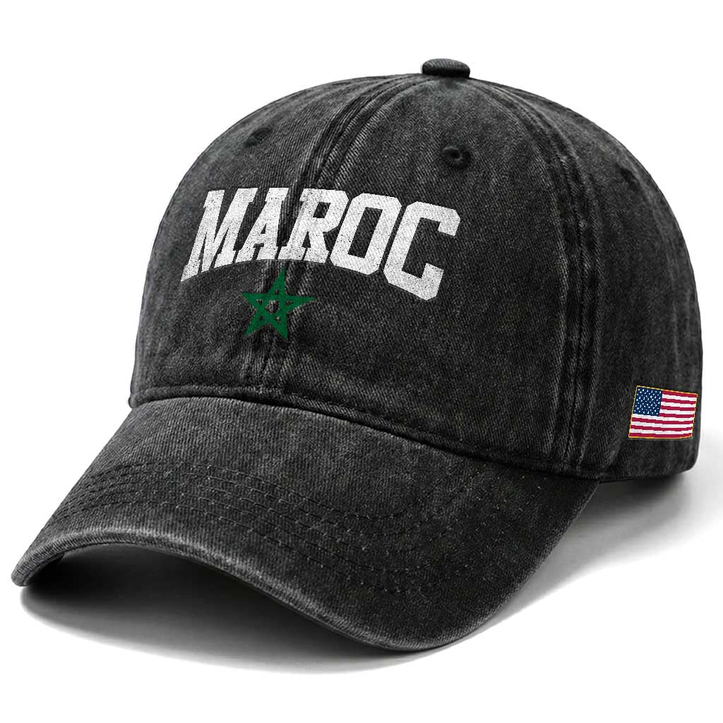 Morocco Maroc Pride Washed Cotton Baseball Cap Moroccan Heritage Vintage Green Star