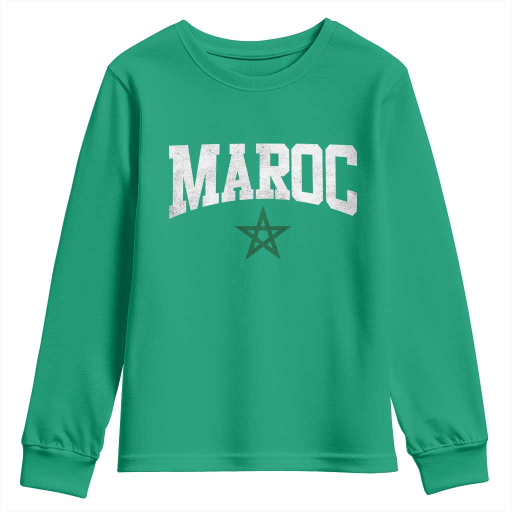 Morocco Maroc Pride Youth Sweatshirt Moroccan Heritage Vintage Green Star