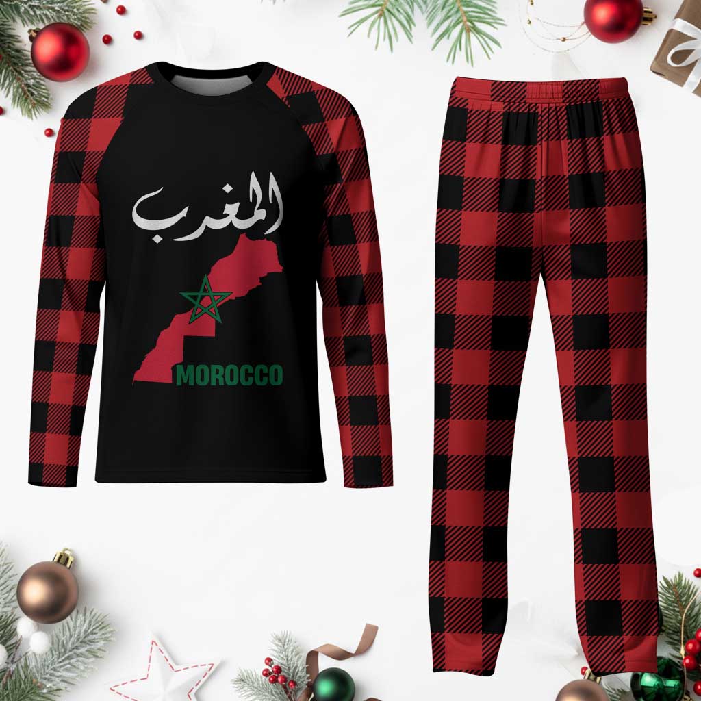 Proud Moroccan Vintage Marocco Map with Arabic Characters Plaid Pajama Set