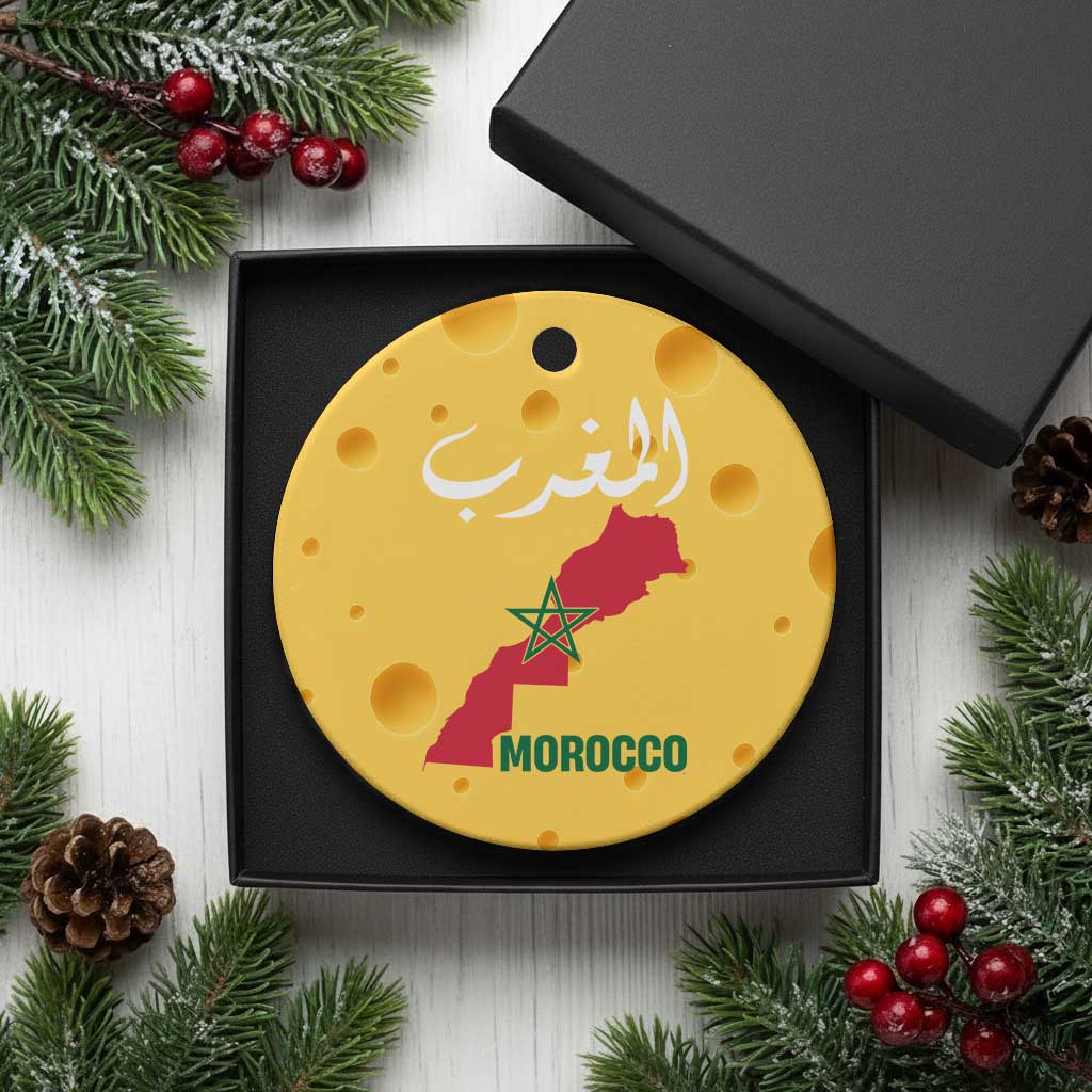 Proud Moroccan Vintage Marocco Map with Arabic Characters Ceramic Ornament