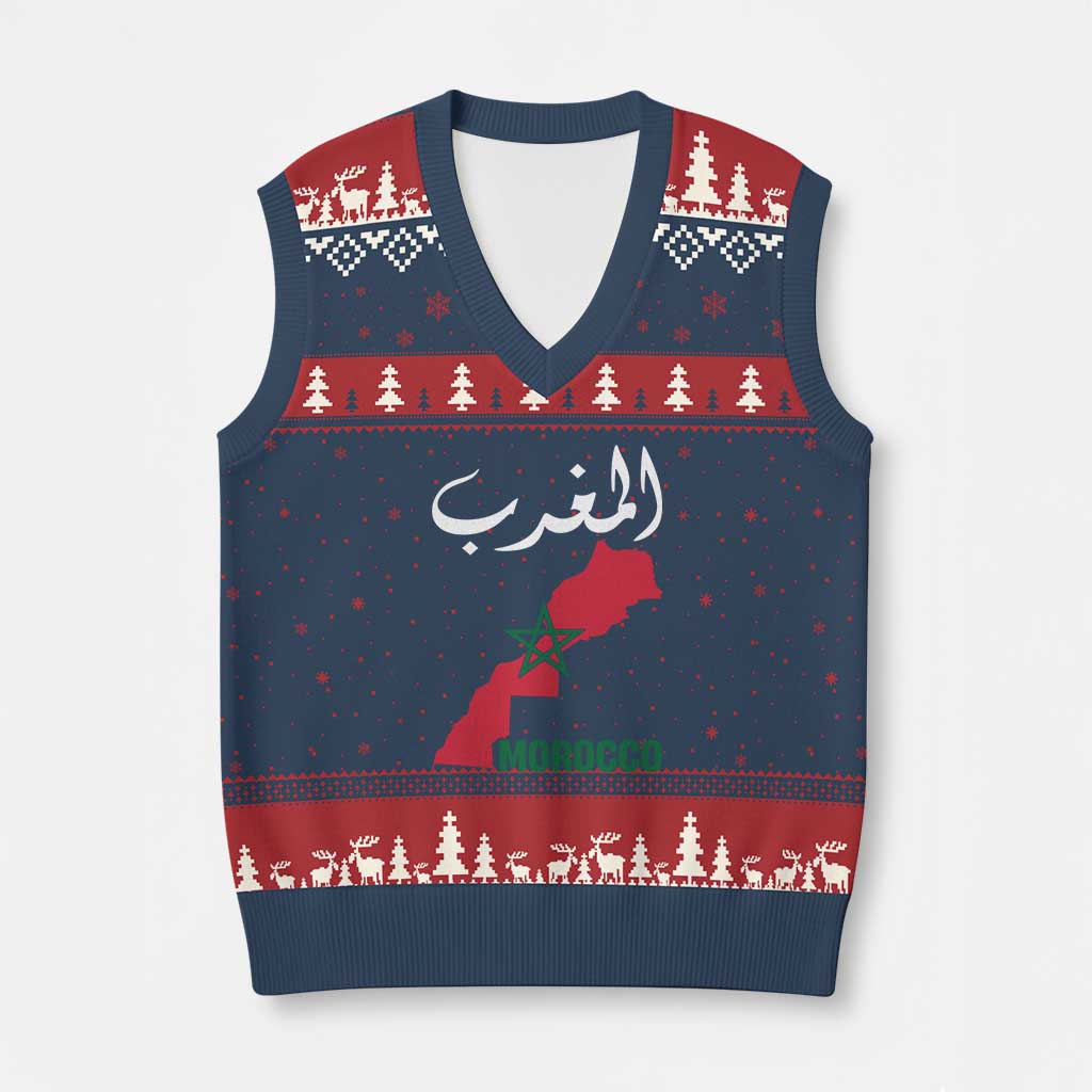 Proud Moroccan Vintage Marocco Map with Arabic Characters V-Neck Knit Sweater Vest