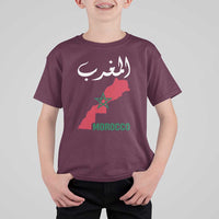 Proud Moroccan Vintage Marocco Map with Arabic Characters T Shirt For Kid