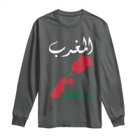 Proud Moroccan Vintage Marocco Map with Arabic Characters Long Sleeve Shirt