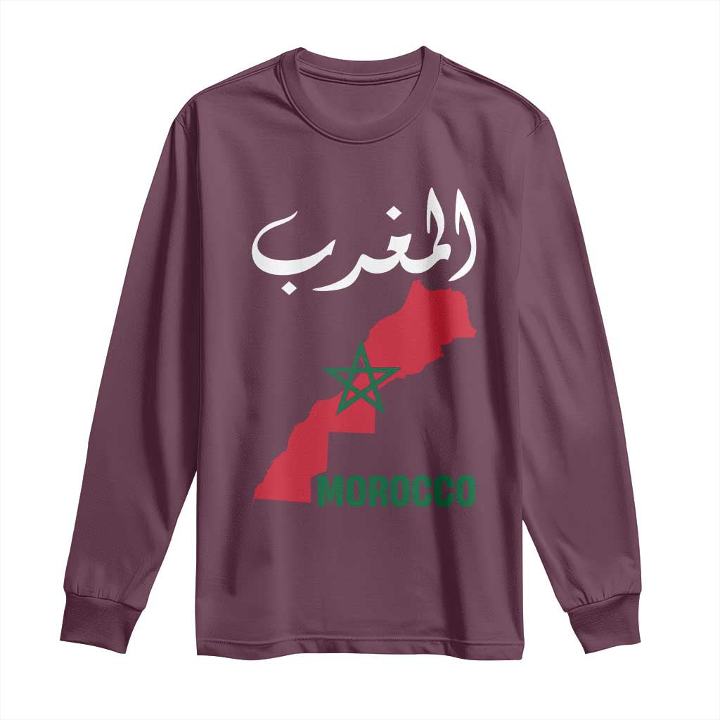 Proud Moroccan Vintage Marocco Map with Arabic Characters Long Sleeve Shirt
