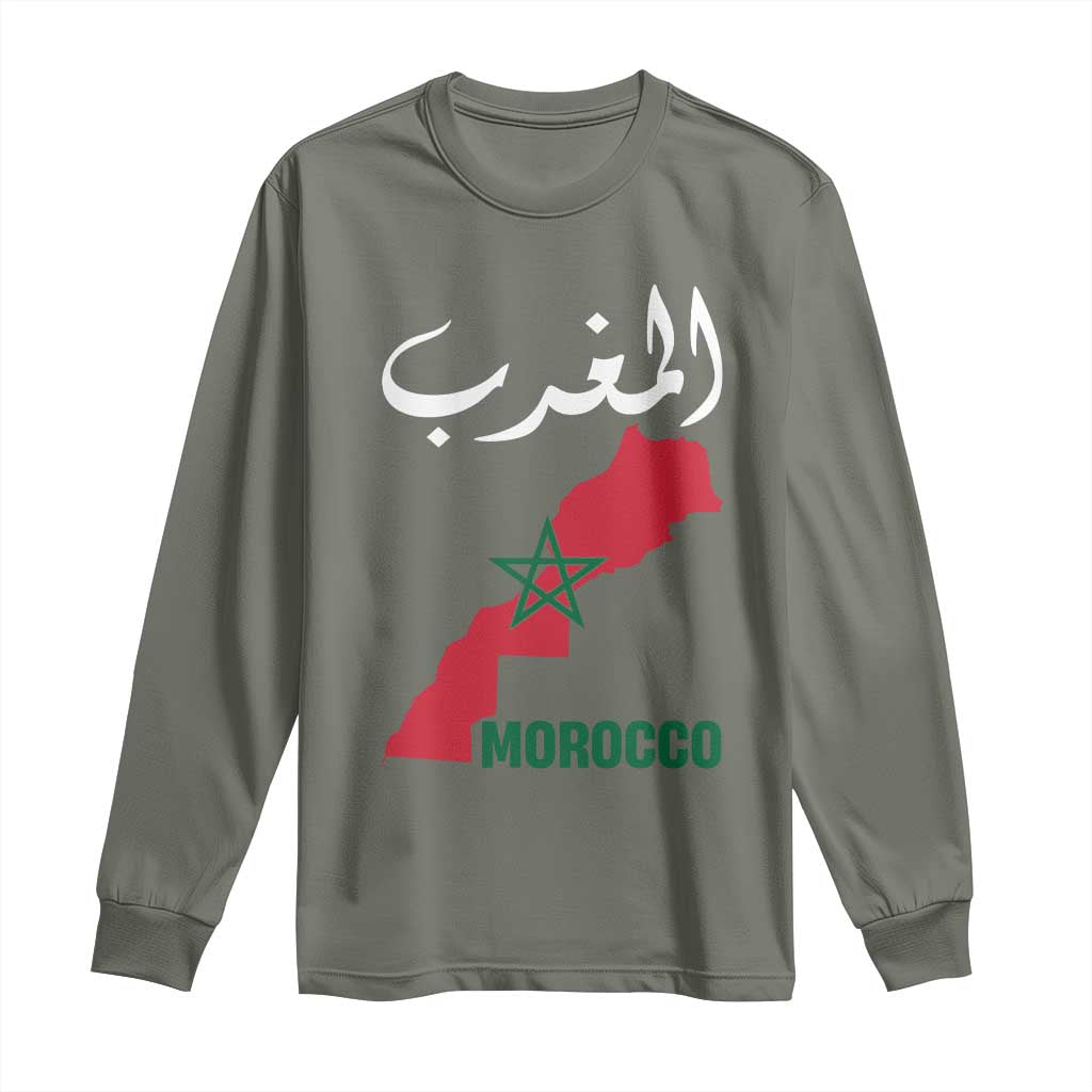 Proud Moroccan Vintage Marocco Map with Arabic Characters Long Sleeve Shirt