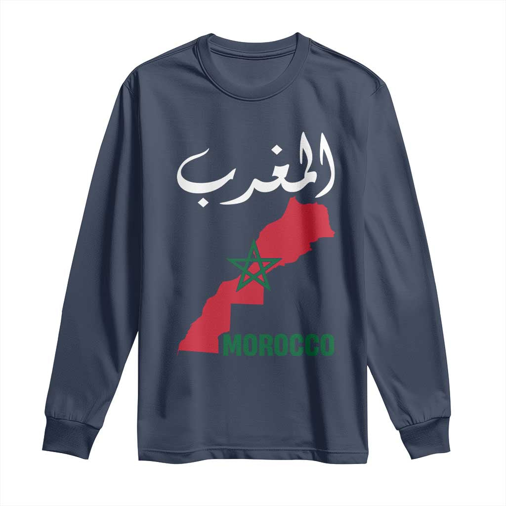 Proud Moroccan Vintage Marocco Map with Arabic Characters Long Sleeve Shirt