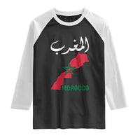 Proud Moroccan Vintage Marocco Map with Arabic Characters Raglan Shirt