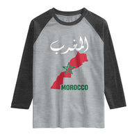 Proud Moroccan Vintage Marocco Map with Arabic Characters Raglan Shirt