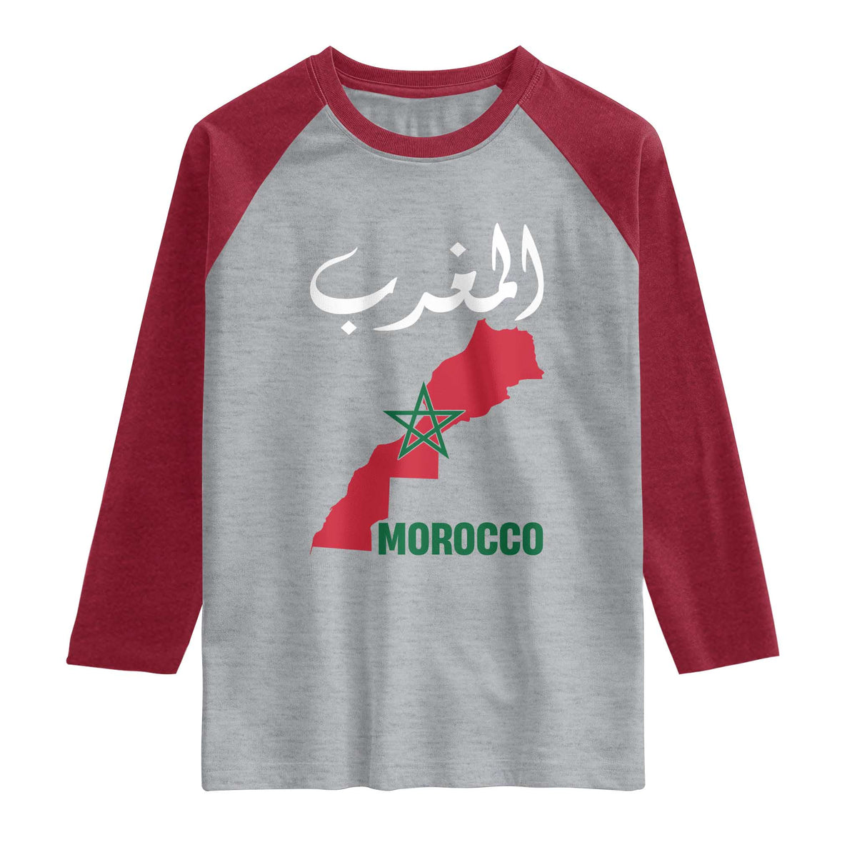 Proud Moroccan Vintage Marocco Map with Arabic Characters Raglan Shirt