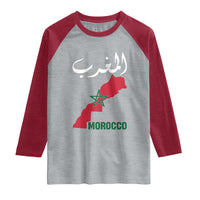 Proud Moroccan Vintage Marocco Map with Arabic Characters Raglan Shirt