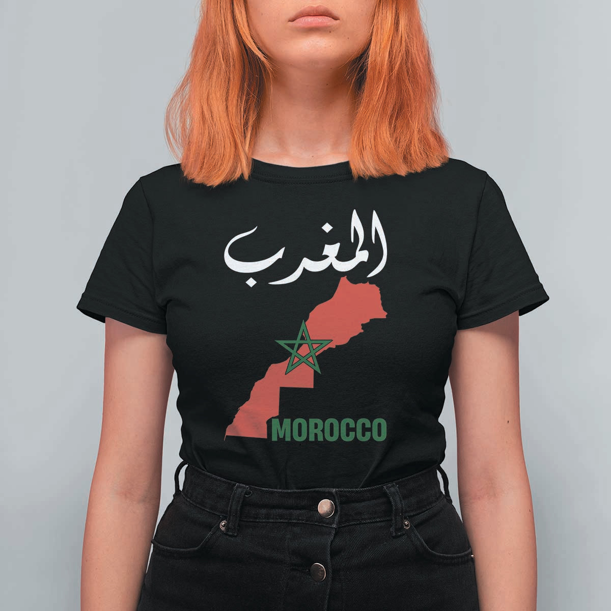 Proud Moroccan Vintage Marocco Map with Arabic Characters T Shirt For Women