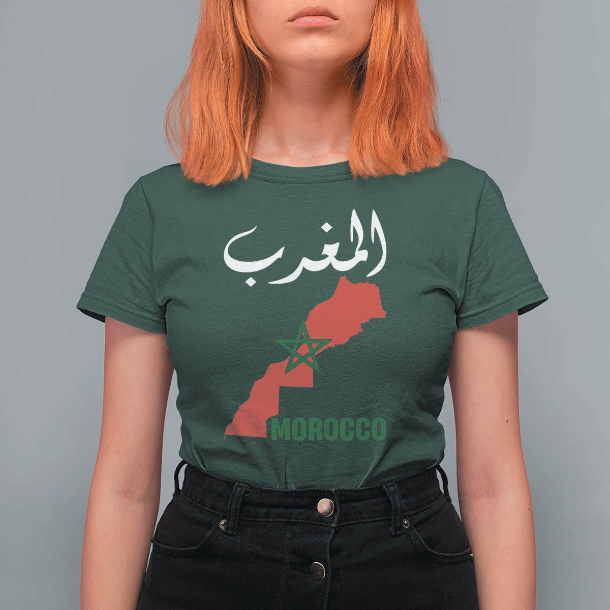 Proud Moroccan Vintage Marocco Map with Arabic Characters T Shirt For Women