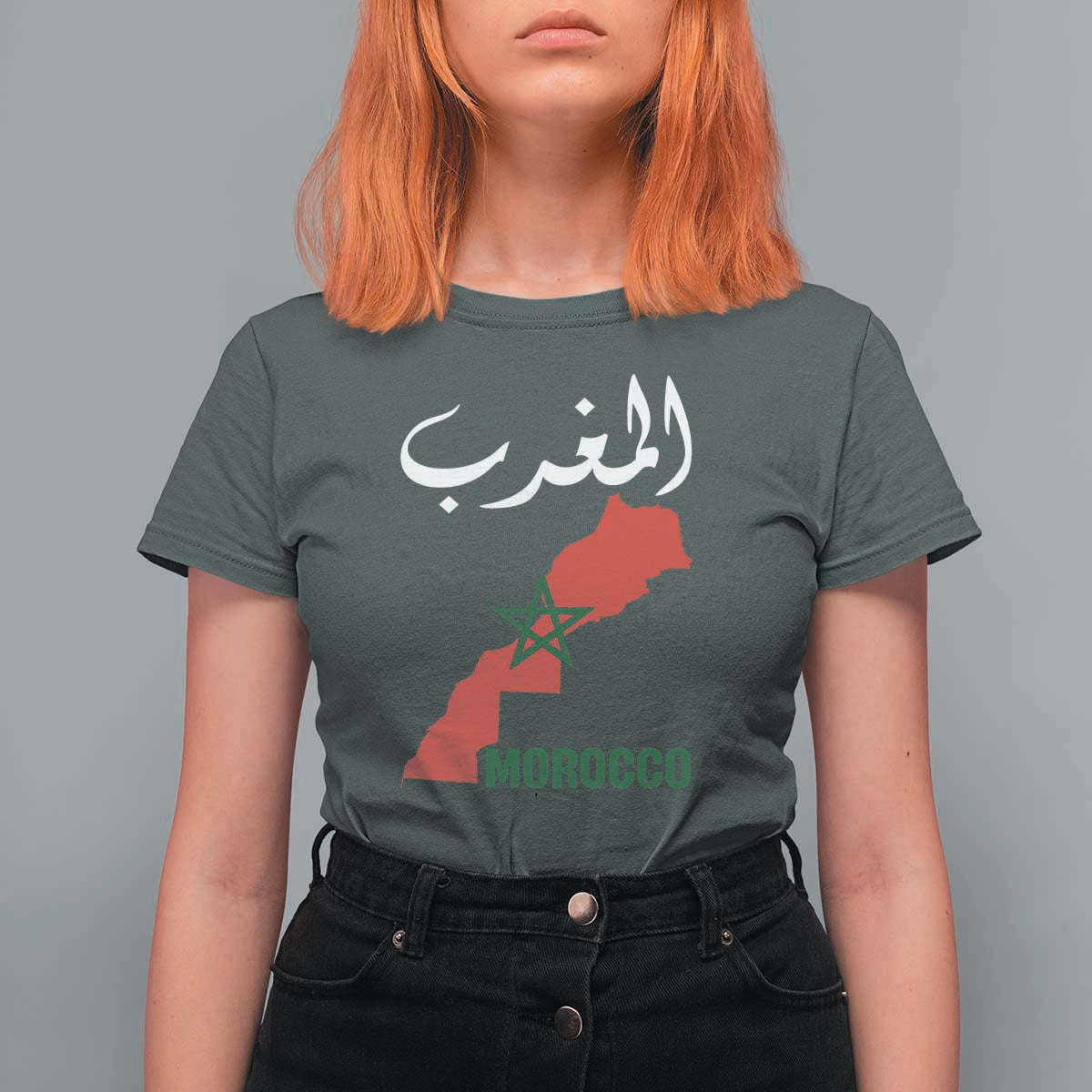 Proud Moroccan Vintage Marocco Map with Arabic Characters T Shirt For Women