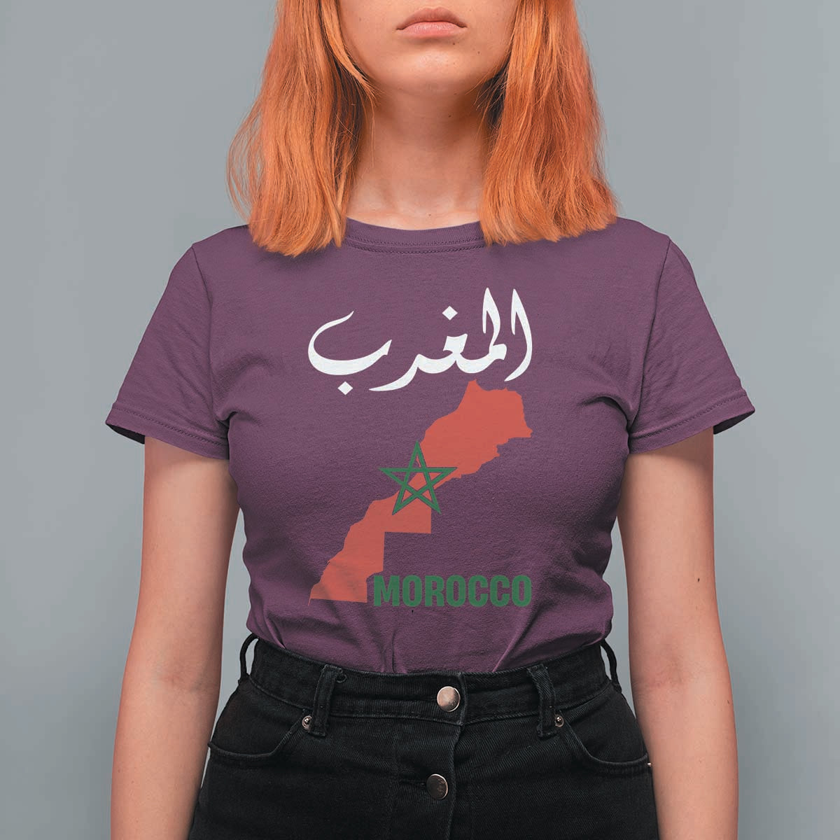 Proud Moroccan Vintage Marocco Map with Arabic Characters T Shirt For Women