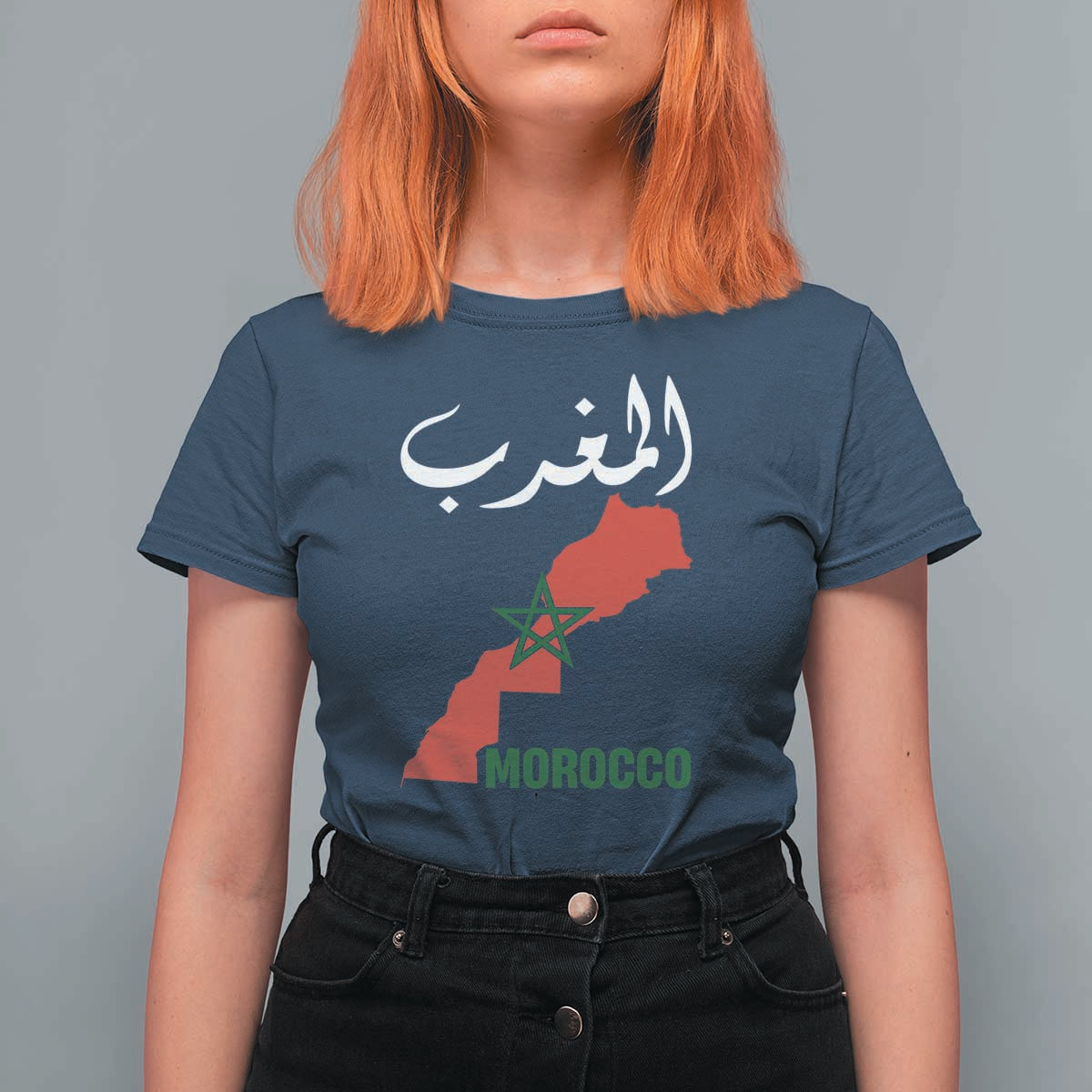 Proud Moroccan Vintage Marocco Map with Arabic Characters T Shirt For Women