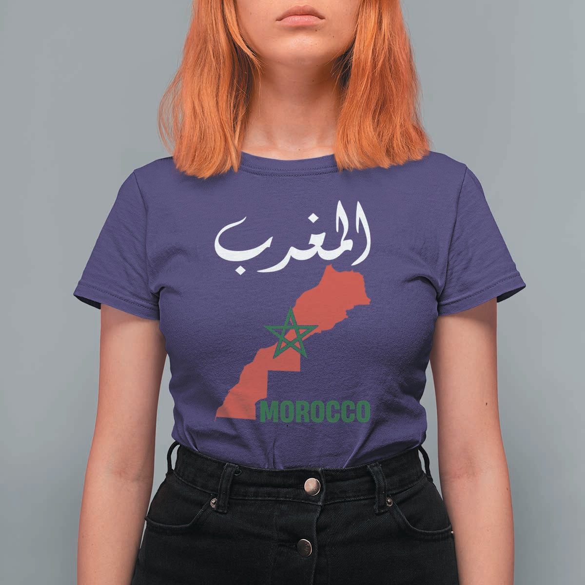 Proud Moroccan Vintage Marocco Map with Arabic Characters T Shirt For Women