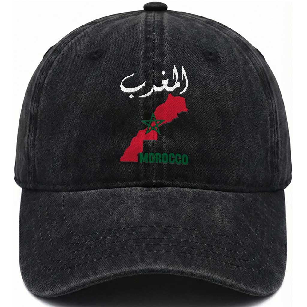 Proud Moroccan Vintage Marocco Map with Arabic Characters Washed Cotton Baseball Cap