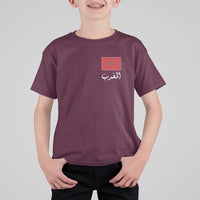 Moroccan Heritage Vintage Marocco Flag with Arabic Characters T Shirt For Kid