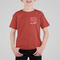 Moroccan Heritage Vintage Marocco Flag with Arabic Characters T Shirt For Kid