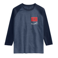 Moroccan Heritage Vintage Marocco Flag with Arabic Characters Raglan Shirt
