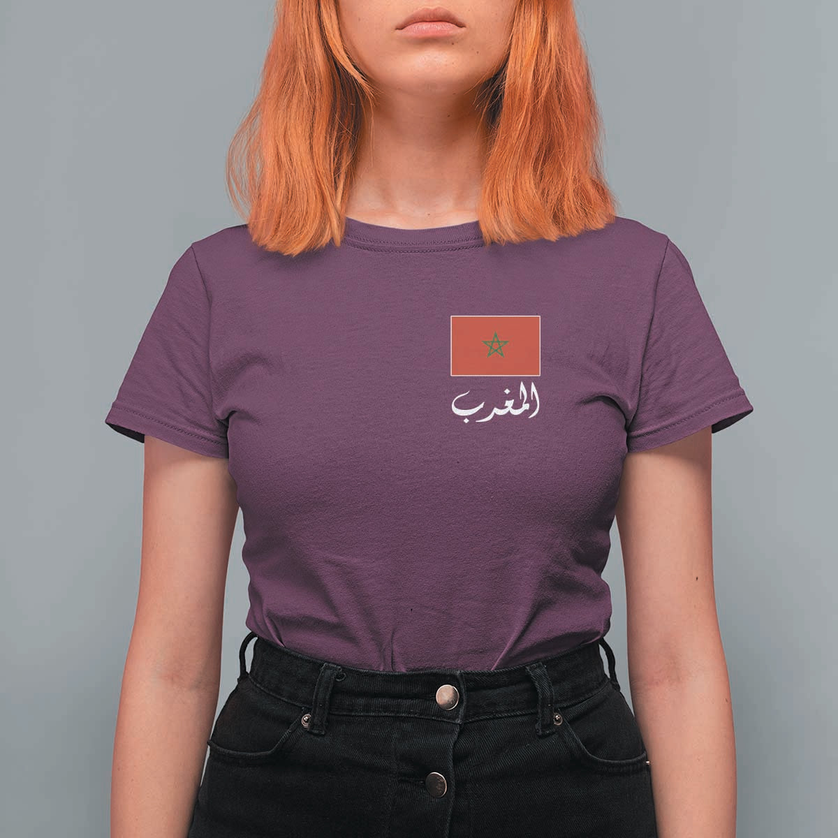 Moroccan Heritage Vintage Marocco Flag with Arabic Characters T Shirt For Women