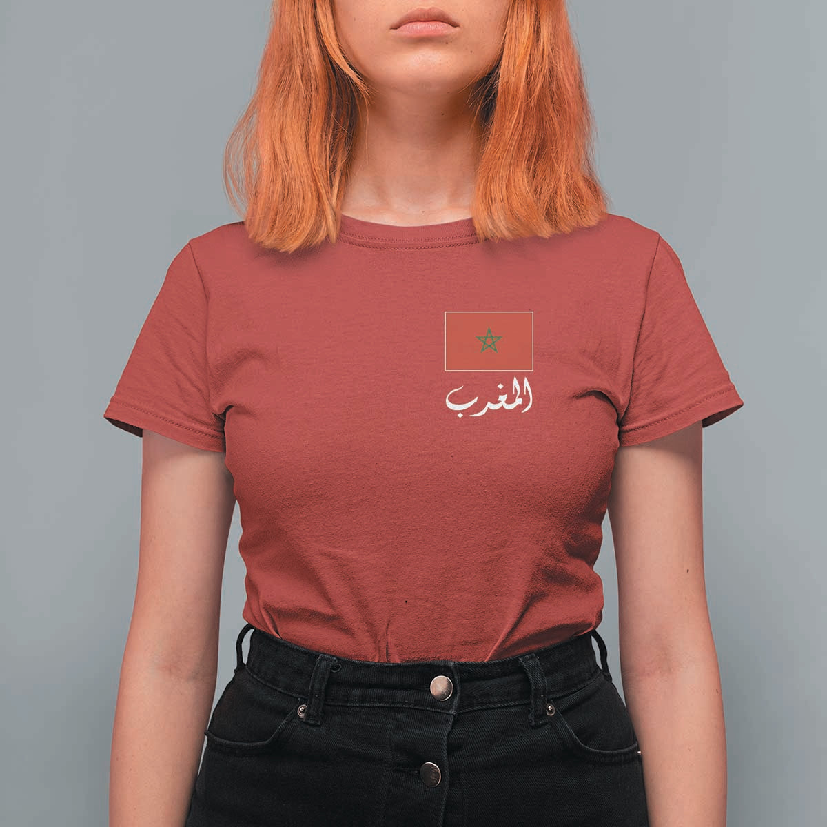 Moroccan Heritage Vintage Marocco Flag with Arabic Characters T Shirt For Women