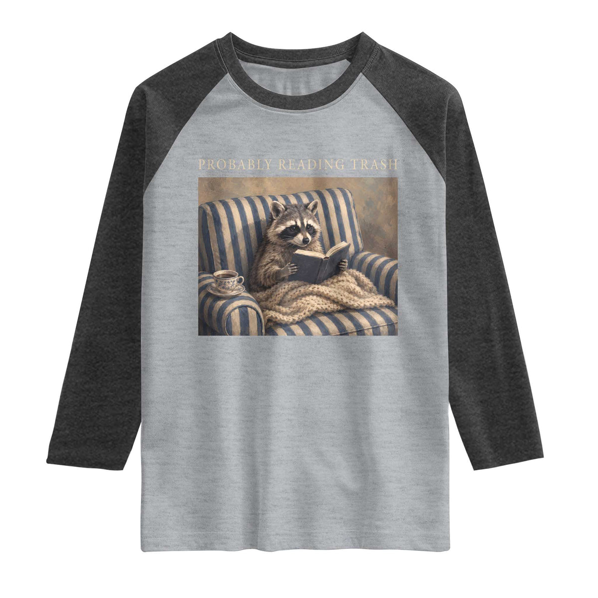 Funny Raccoon Book Lover Raglan Shirt Probably Reading Trash Bookworms Teachers